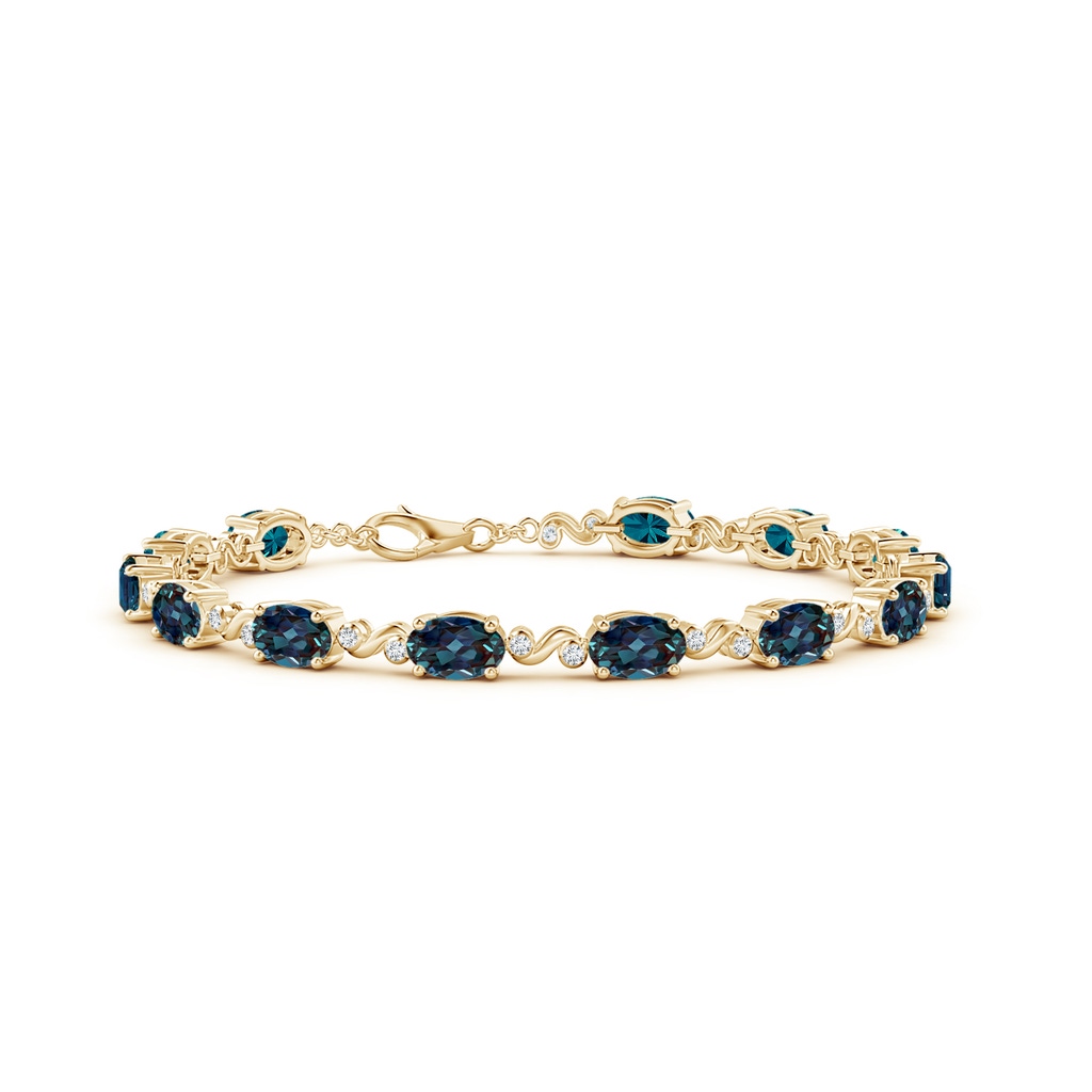 6x4mm Labgrown Oval Lab-Grown Alexandrite Swirl Bracelet with Bezel Diamonds in Yellow Gold