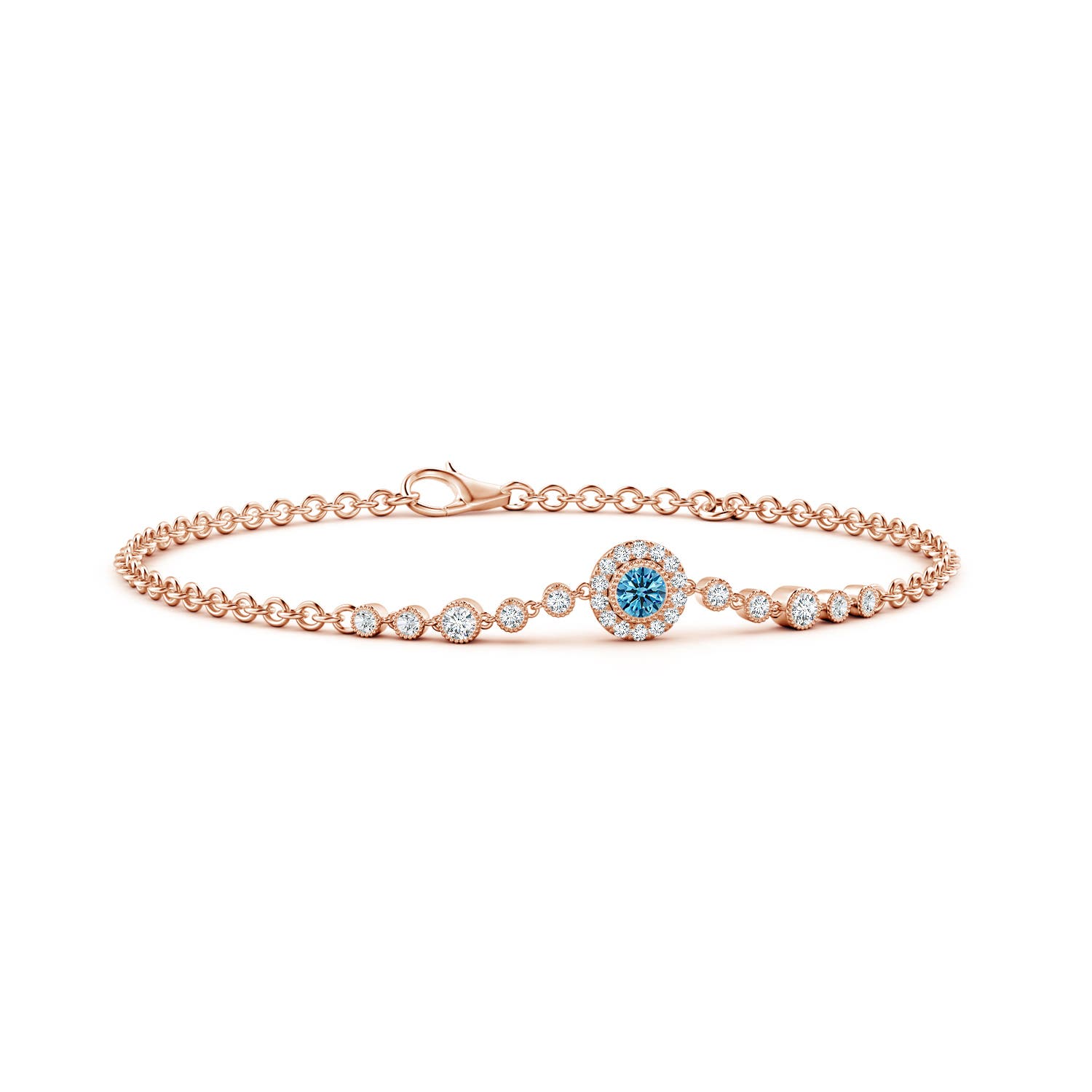 3.5mm Labgrown Vintage Style Bezel-Set Lab-Grown Fancy Intense Blue and White Diamond Bracelet in 18CT Rose Gold