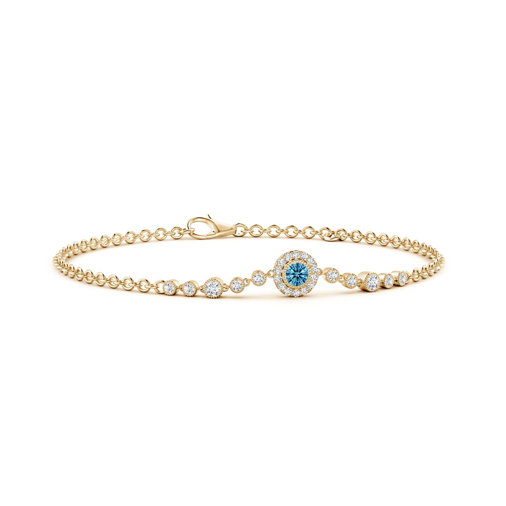 3.5mm Labgrown Vintage Style Bezel-Set Lab-Grown Fancy Intense Blue and White Diamond Bracelet in Yellow Gold