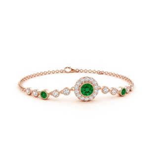 5mm Labgrown Lab-Grown Vintage Style Bezel-Set Emerald and Lab Diamond Bracelet in 10K Rose Gold