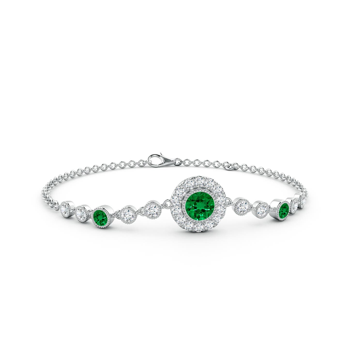 5mm Labgrown Lab-Grown Vintage Style Bezel-Set Emerald and Lab Diamond Bracelet in 18CT White Gold
