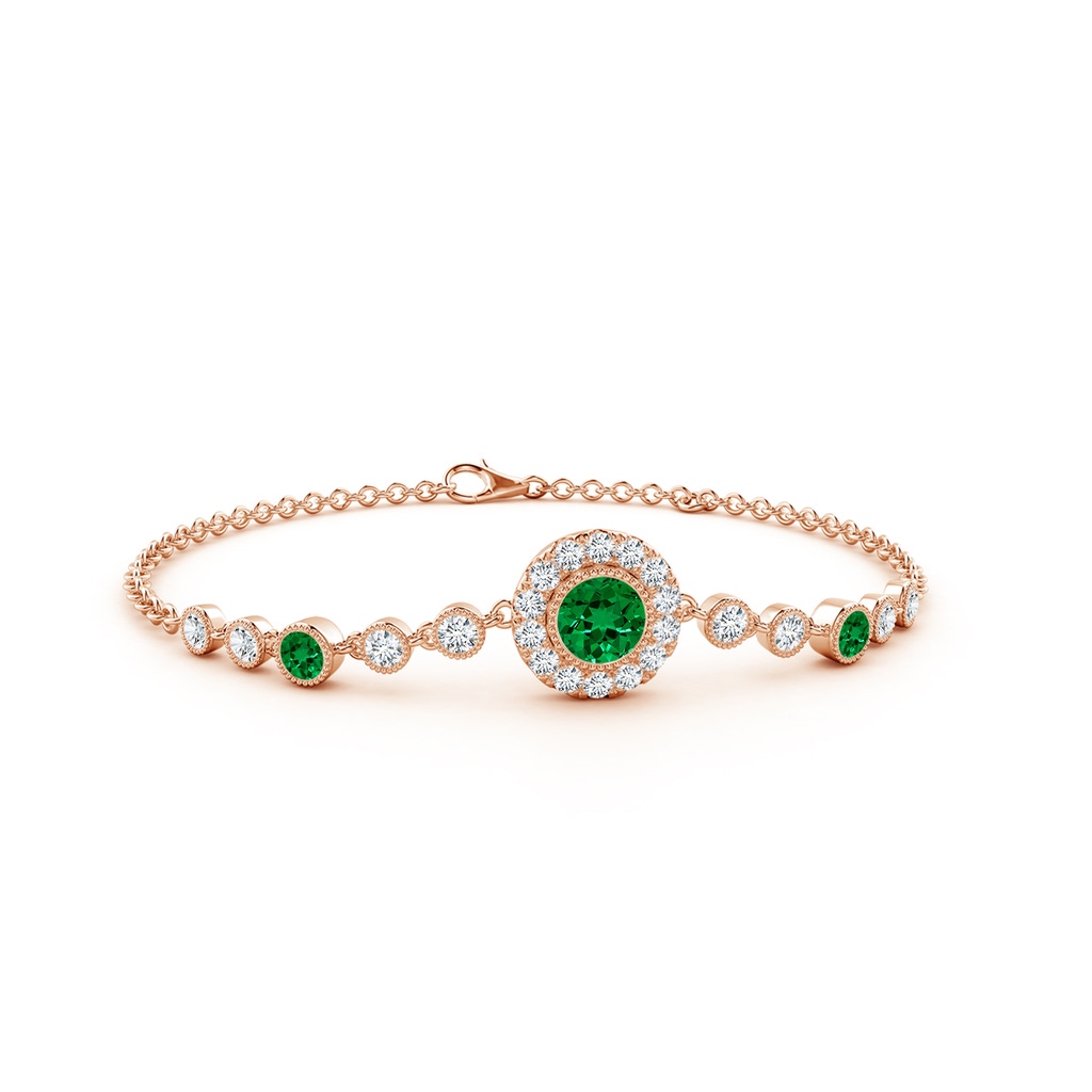5mm Labgrown Lab-Grown Vintage Style Bezel-Set Emerald and Lab Diamond Bracelet in Rose Gold