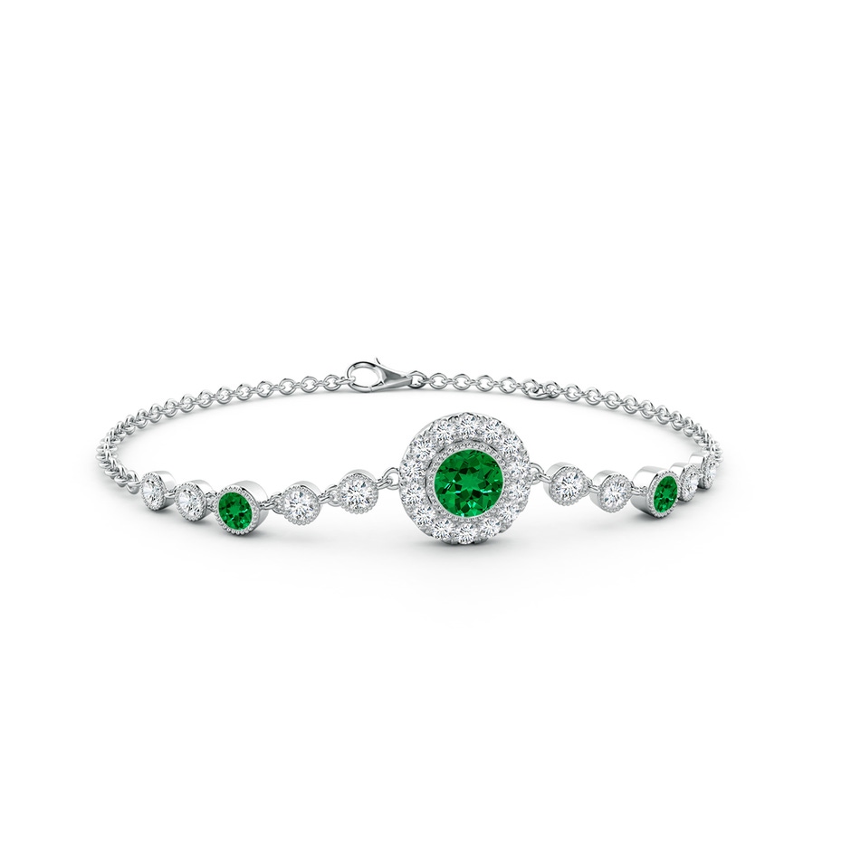 5mm Labgrown Lab-Grown Vintage Style Bezel-Set Emerald and Lab Diamond Bracelet in White Gold 