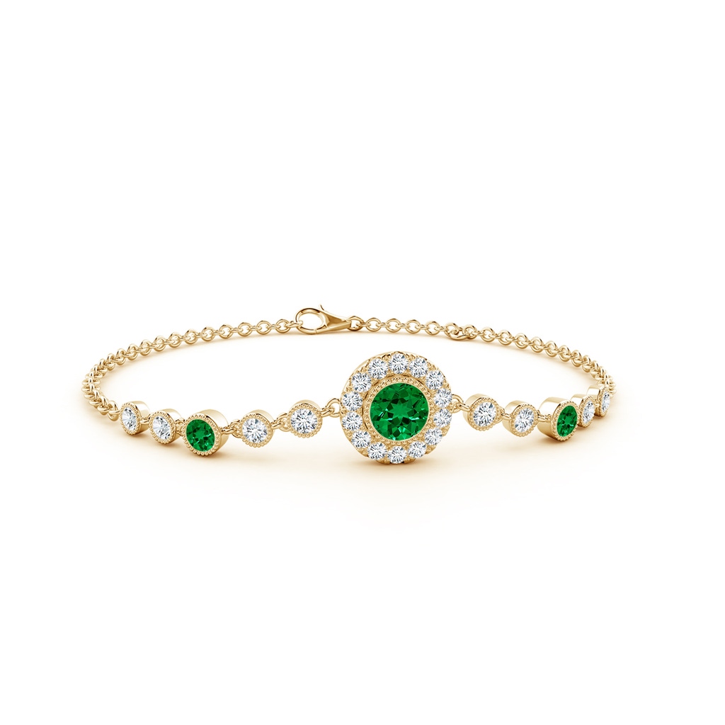 5mm Labgrown Lab-Grown Vintage Style Bezel-Set Emerald and Lab Diamond Bracelet in Yellow Gold