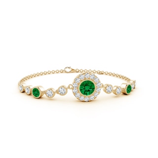 6mm Labgrown Lab-Grown Vintage Style Bezel-Set Emerald and Lab Diamond Bracelet in 10K Yellow Gold