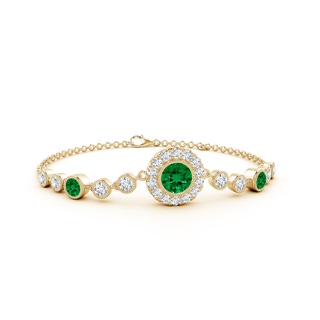 6mm Labgrown Lab-Grown Vintage Style Bezel-Set Emerald and Lab Diamond Bracelet in 18K Yellow Gold