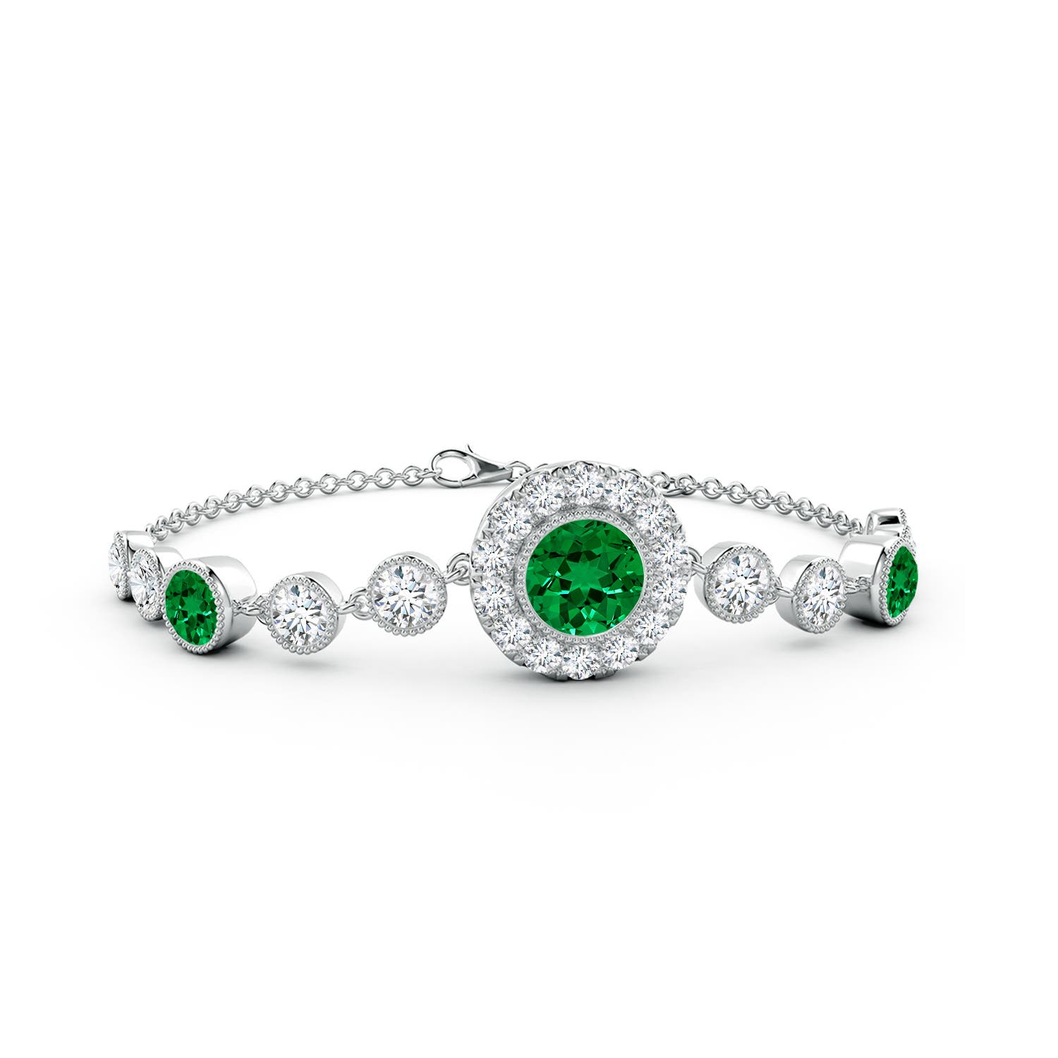 7mm Labgrown Lab-Grown Vintage Style Bezel-Set Emerald and Lab Diamond Bracelet in 18CT White Gold