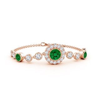 7mm Labgrown Lab-Grown Vintage Style Bezel-Set Emerald and Lab Diamond Bracelet in Rose Gold
