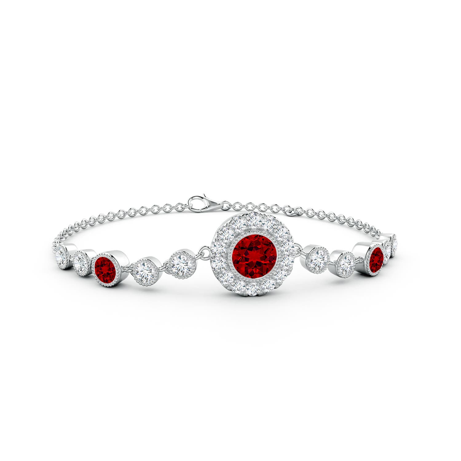 6mm Labgrown Lab-Grown Vintage Style Bezel-Set Ruby and Lab Diamond Bracelet in White Gold