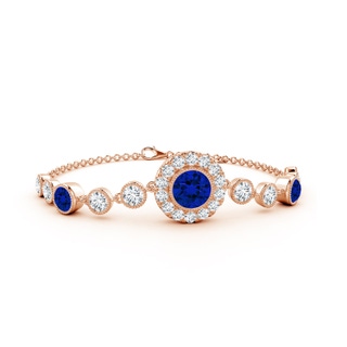 7mm Labgrown Lab-Grown Vintage Style Bezel-Set Sapphire and Lab Diamond Bracelet in Rose Gold