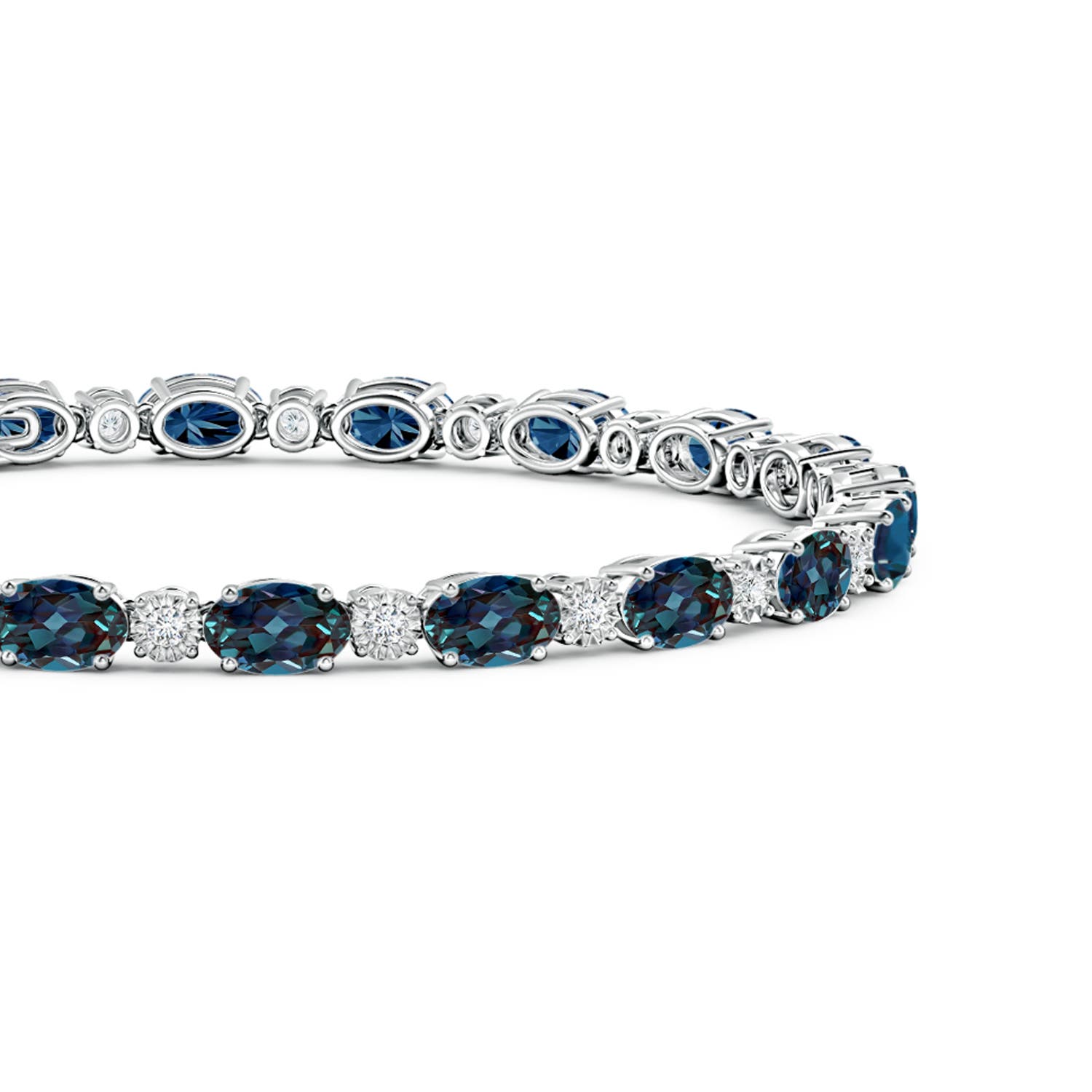 6x4mm Labgrown Oval Lab-Grown Alexandrite Tennis Bracelet with Gypsy Diamonds in White Gold - side 3
