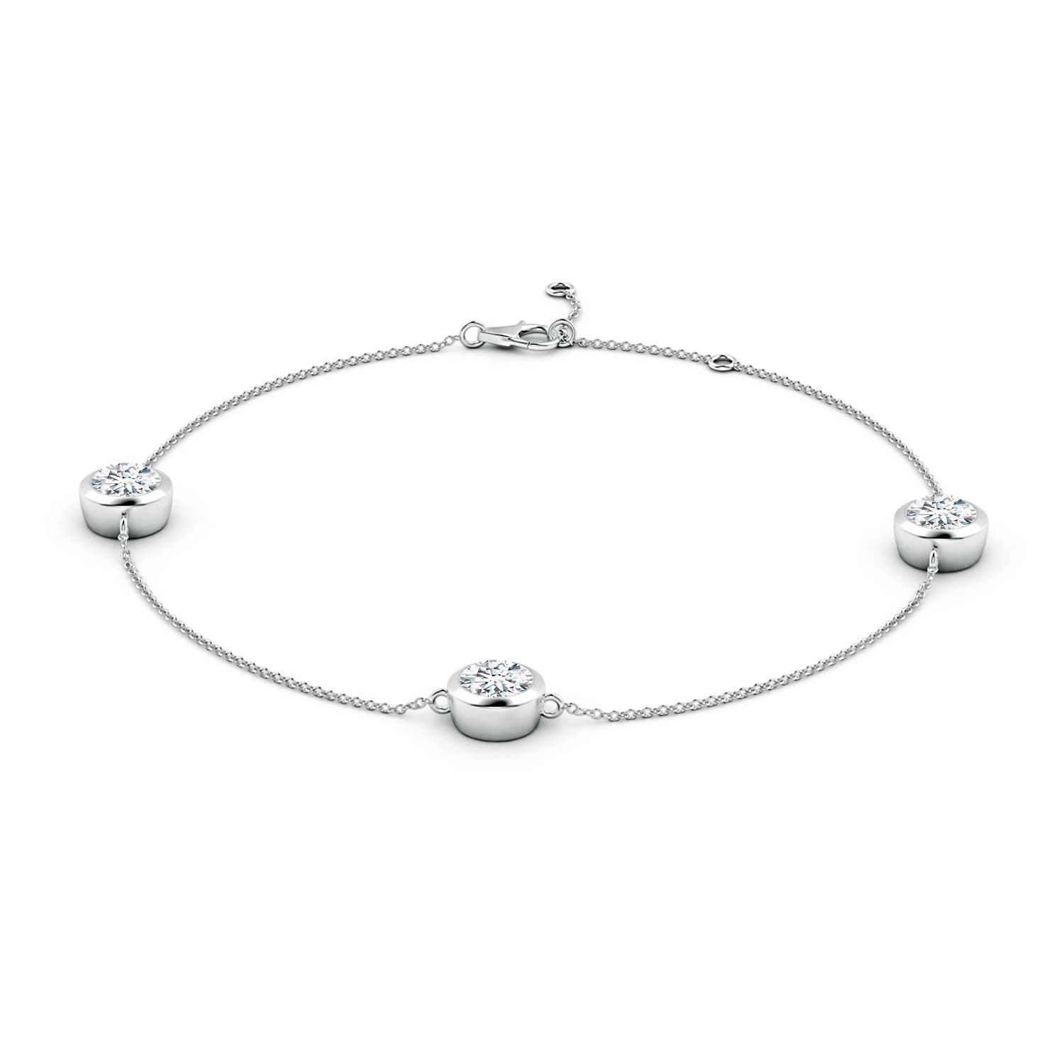 6.4mm FGVS Lab-Grown Bezel-Set Diamond Station Adjustable Ankle Bracelet in White Gold - side 1