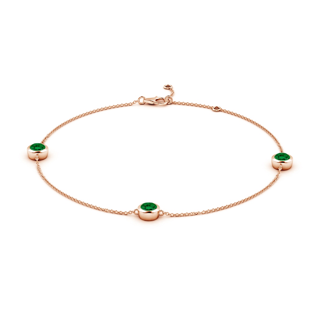 5mm Labgrown Lab-Grown Bezel-Set Emerald Station Adjustable Ankle Bracelet in Rose Gold - side 199