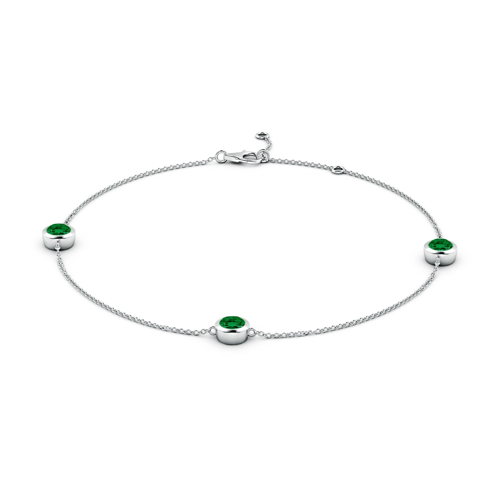 5mm Labgrown Lab-Grown Bezel-Set Emerald Station Adjustable Ankle Bracelet in White Gold - side 199