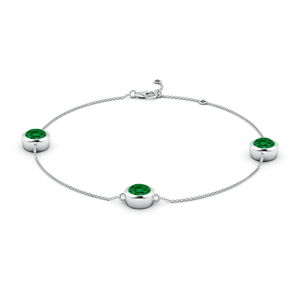 7mm Labgrown Lab-Grown Bezel-Set Emerald Station Adjustable Ankle Bracelet in 18K White Gold - side 199