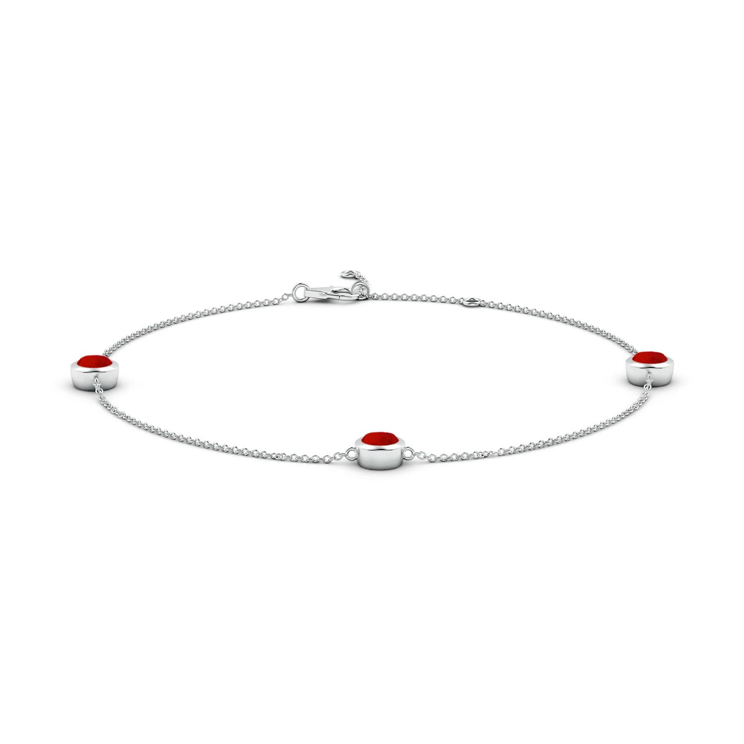5mm Labgrown Lab-Grown Bezel-Set Ruby Station Adjustable Ankle Bracelet in 18CT White Gold