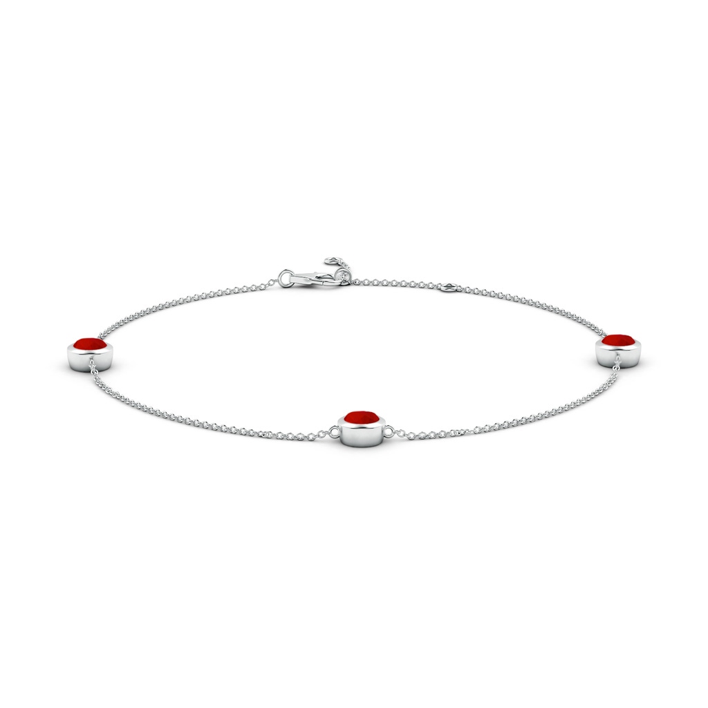 5mm Labgrown Lab-Grown Bezel-Set Ruby Station Adjustable Ankle Bracelet in White Gold