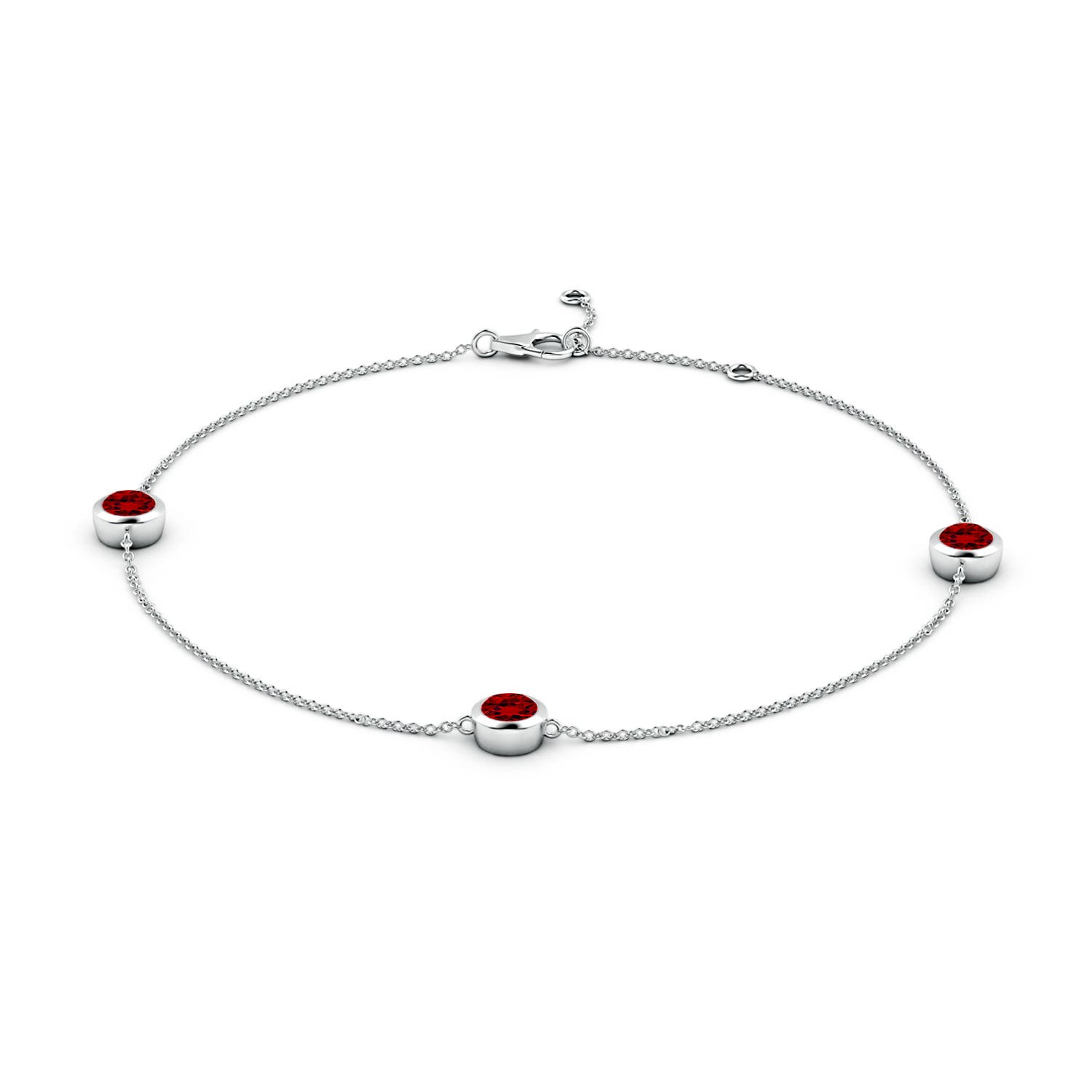 5mm Labgrown Lab-Grown Bezel-Set Ruby Station Adjustable Ankle Bracelet in White Gold - side 1