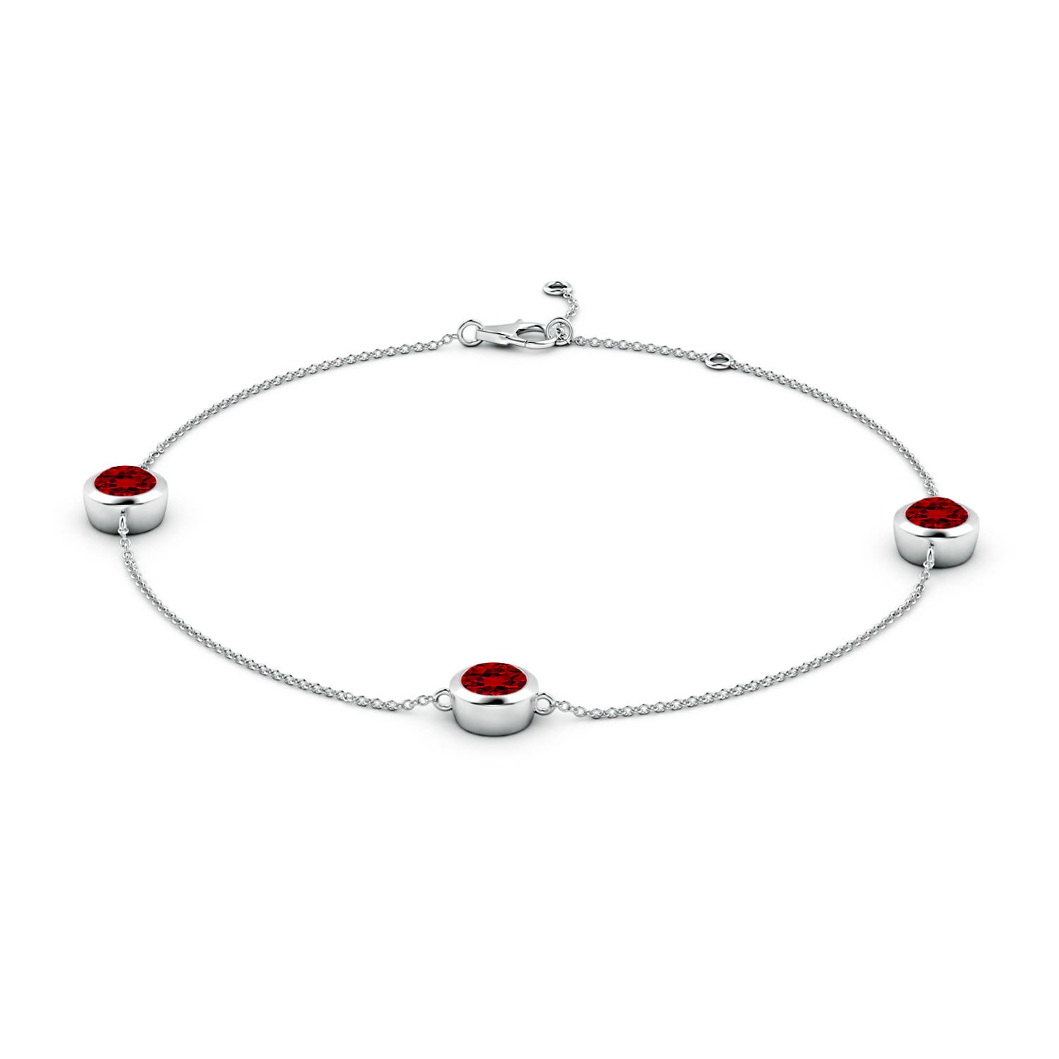 6mm Labgrown Lab-Grown Bezel-Set Ruby Station Adjustable Ankle Bracelet in 18K White Gold