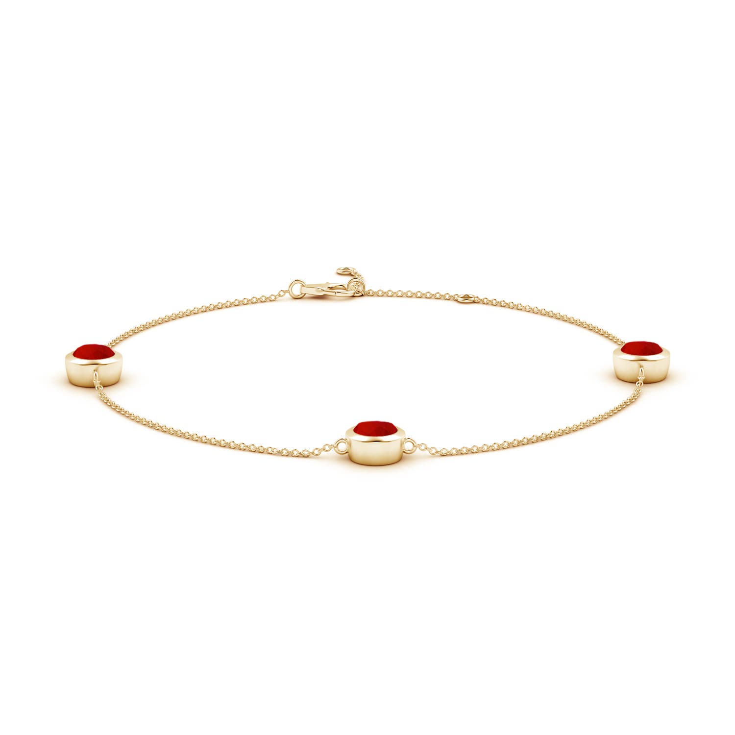 6mm Labgrown Lab-Grown Bezel-Set Ruby Station Adjustable Ankle Bracelet in 18K Yellow Gold