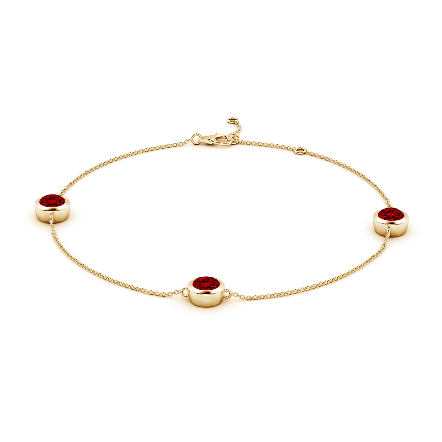 6mm Labgrown Lab-Grown Bezel-Set Ruby Station Adjustable Ankle Bracelet in 18K Yellow Gold