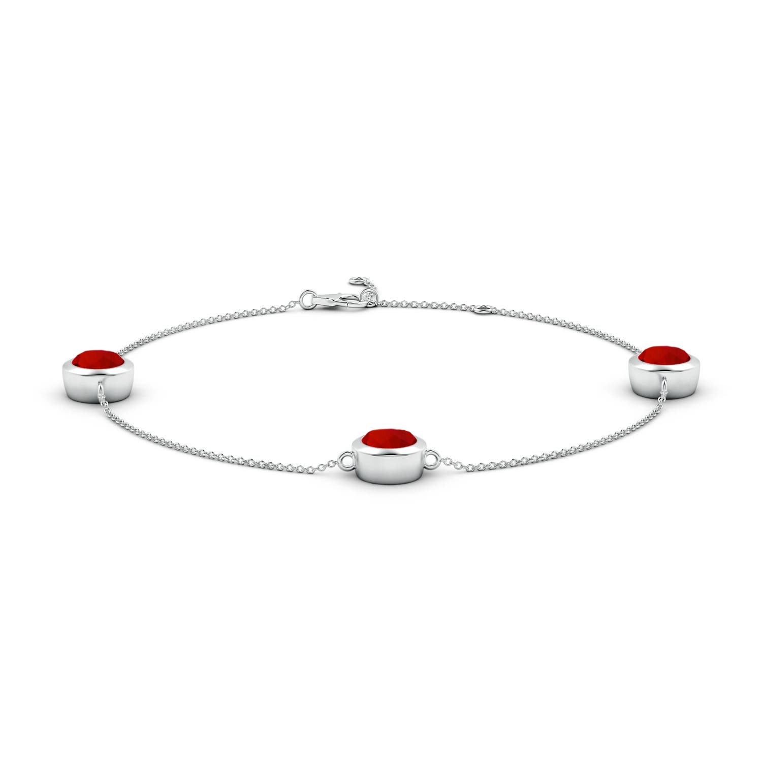 7mm Labgrown Lab-Grown Bezel-Set Ruby Station Adjustable Ankle Bracelet in 18K White Gold