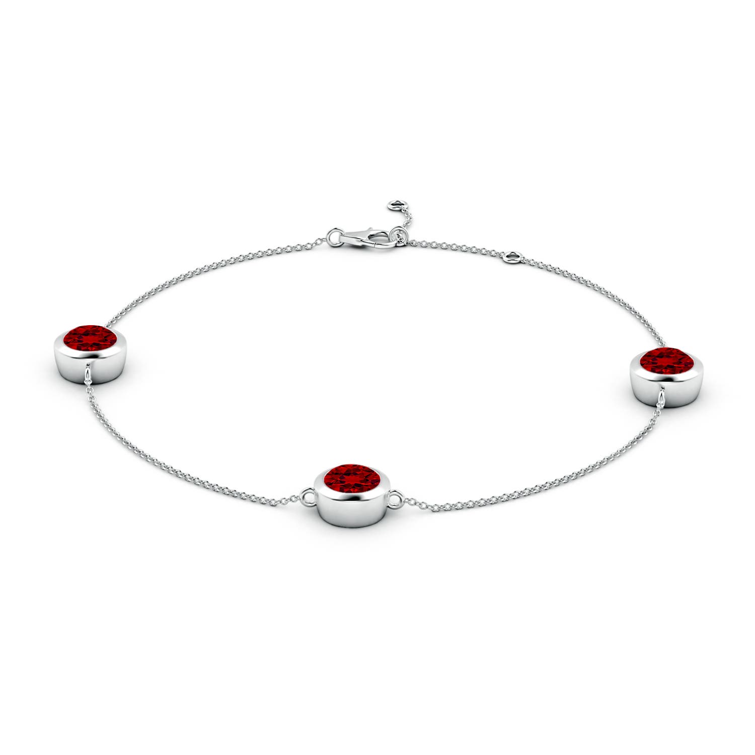7mm Labgrown Lab-Grown Bezel-Set Ruby Station Adjustable Ankle Bracelet in 18K White Gold