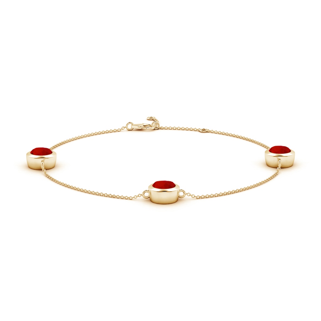 7mm Labgrown Lab-Grown Bezel-Set Ruby Station Adjustable Ankle Bracelet in 18K Yellow Gold