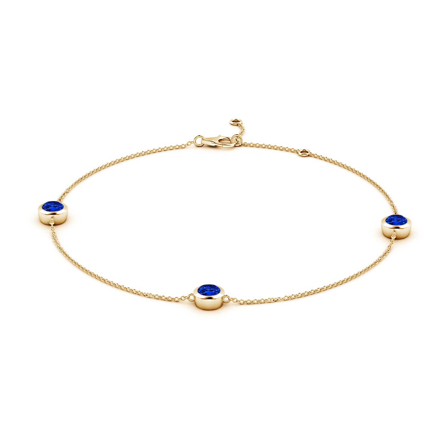 5mm Labgrown Lab-Grown Bezel-Set Blue Sapphire Station Adjustable Ankle Bracelet in 18K Yellow Gold