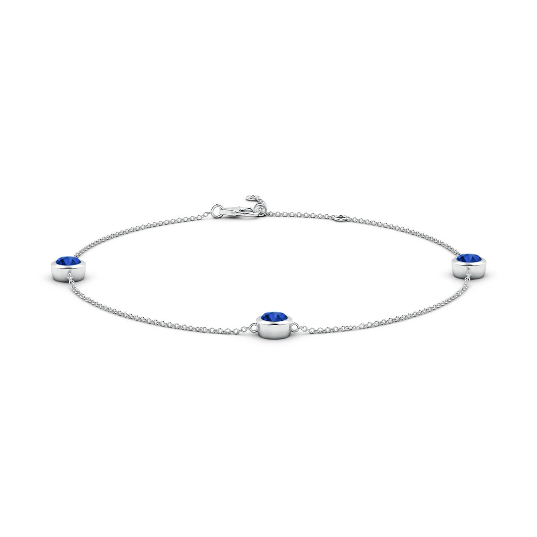 5mm Labgrown Lab-Grown Bezel-Set Blue Sapphire Station Adjustable Ankle Bracelet in White Gold