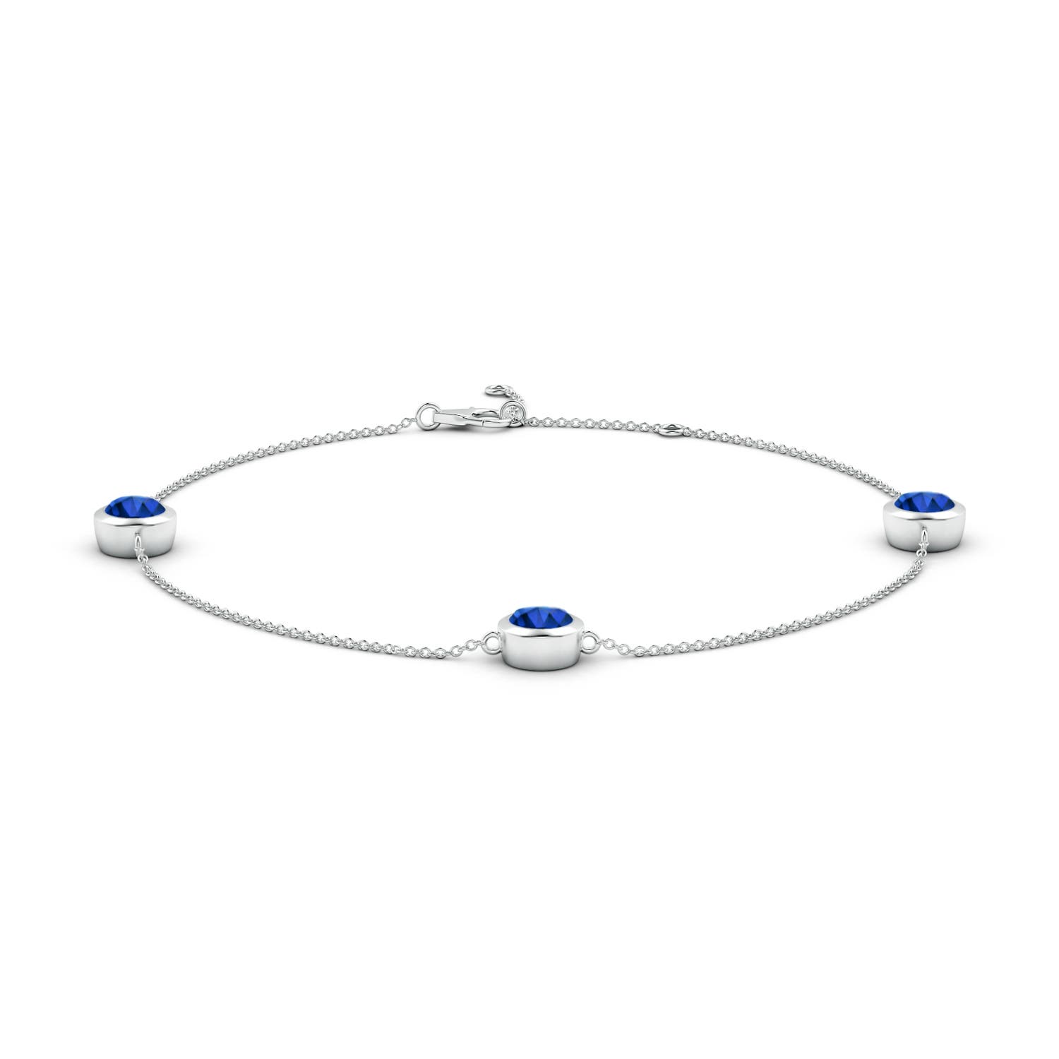 6mm Labgrown Lab-Grown Bezel-Set Blue Sapphire Station Adjustable Ankle Bracelet in 18K White Gold