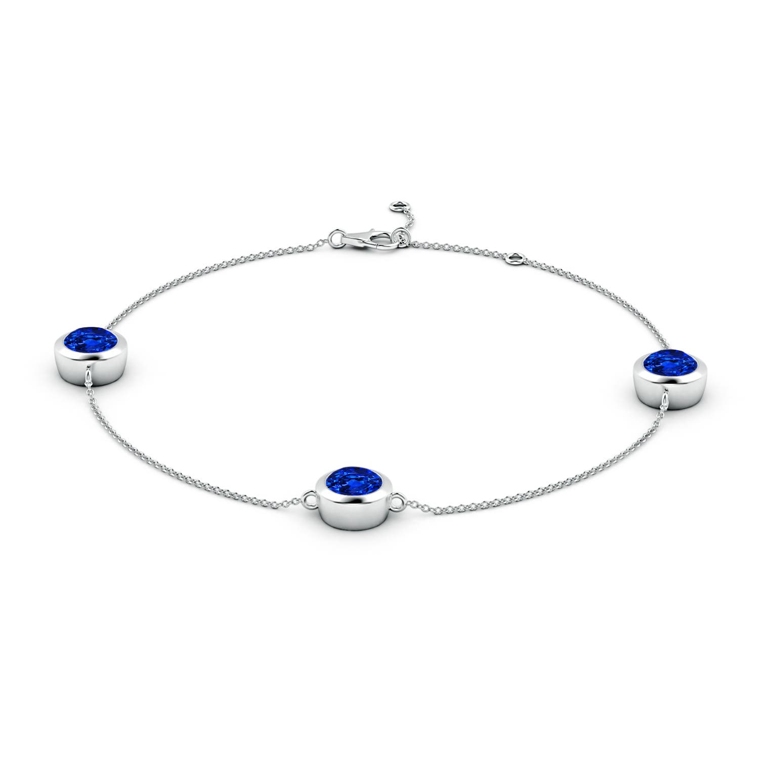 7mm Labgrown Lab-Grown Bezel-Set Blue Sapphire Station Adjustable Ankle Bracelet in 18K White Gold