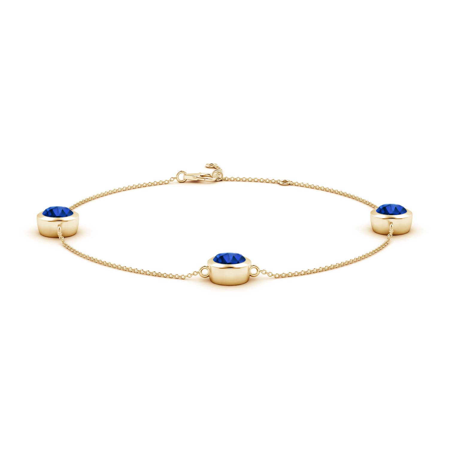 7mm Labgrown Lab-Grown Bezel-Set Blue Sapphire Station Adjustable Ankle Bracelet in 18CT Yellow Gold