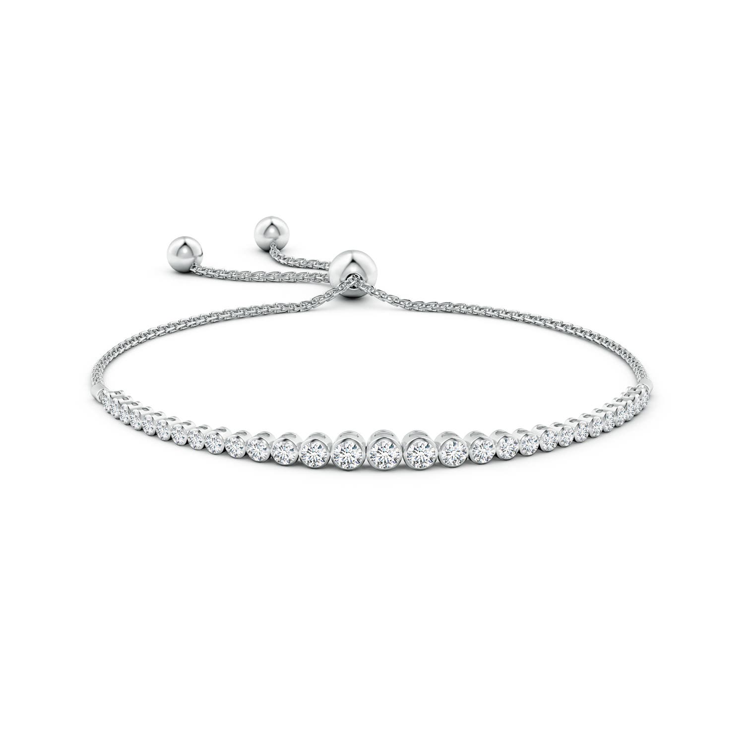 3.1mm FGVS Lab-Grown Graduated Bezel-Set Diamond Bolo Bracelet in White Gold - side 3