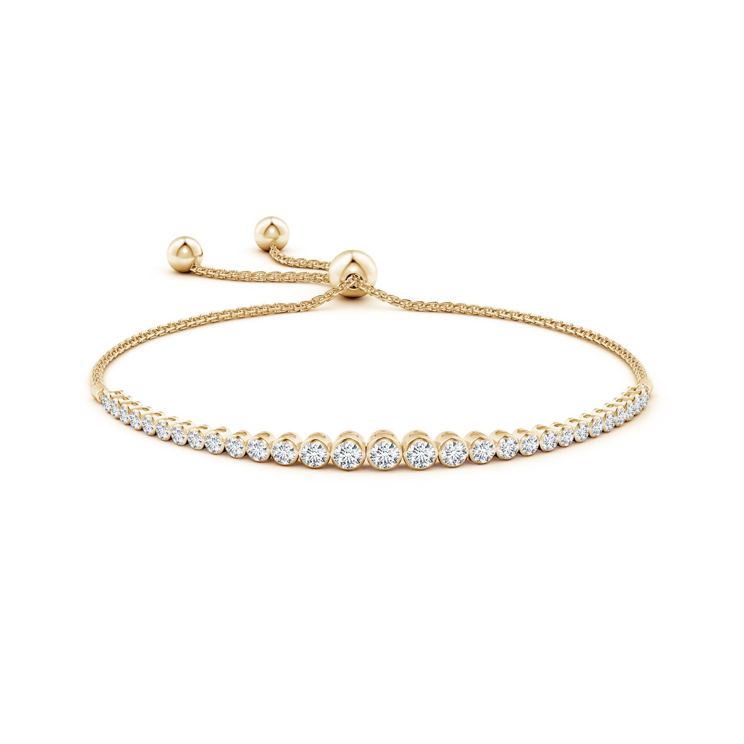 3.1mm FGVS Lab-Grown Graduated Bezel-Set Diamond Bolo Bracelet in Yellow Gold - side 3