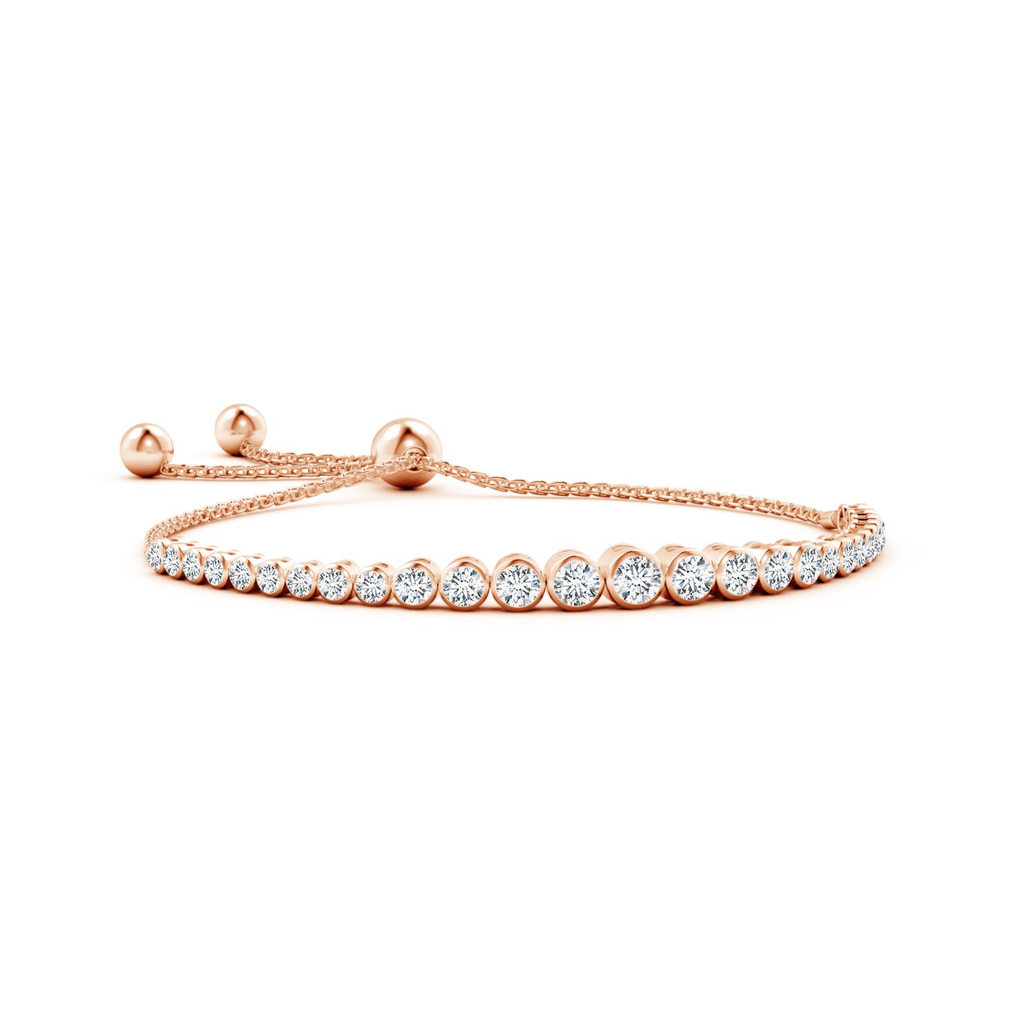 3.7mm FGVS Lab-Grown Graduated Bezel-Set Diamond Bolo Bracelet in Rose Gold