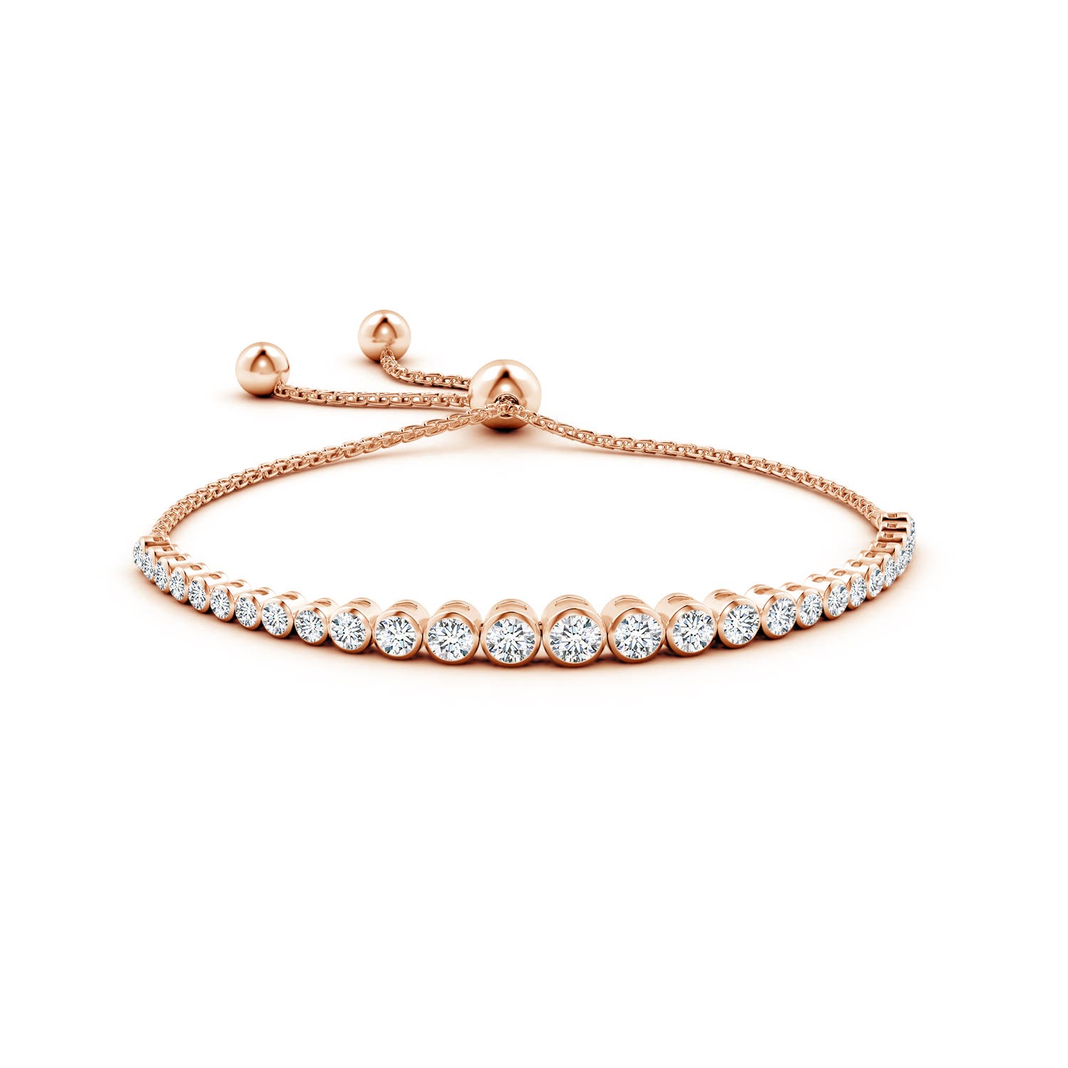 3.7mm FGVS Lab-Grown Graduated Bezel-Set Diamond Bolo Bracelet in Rose Gold