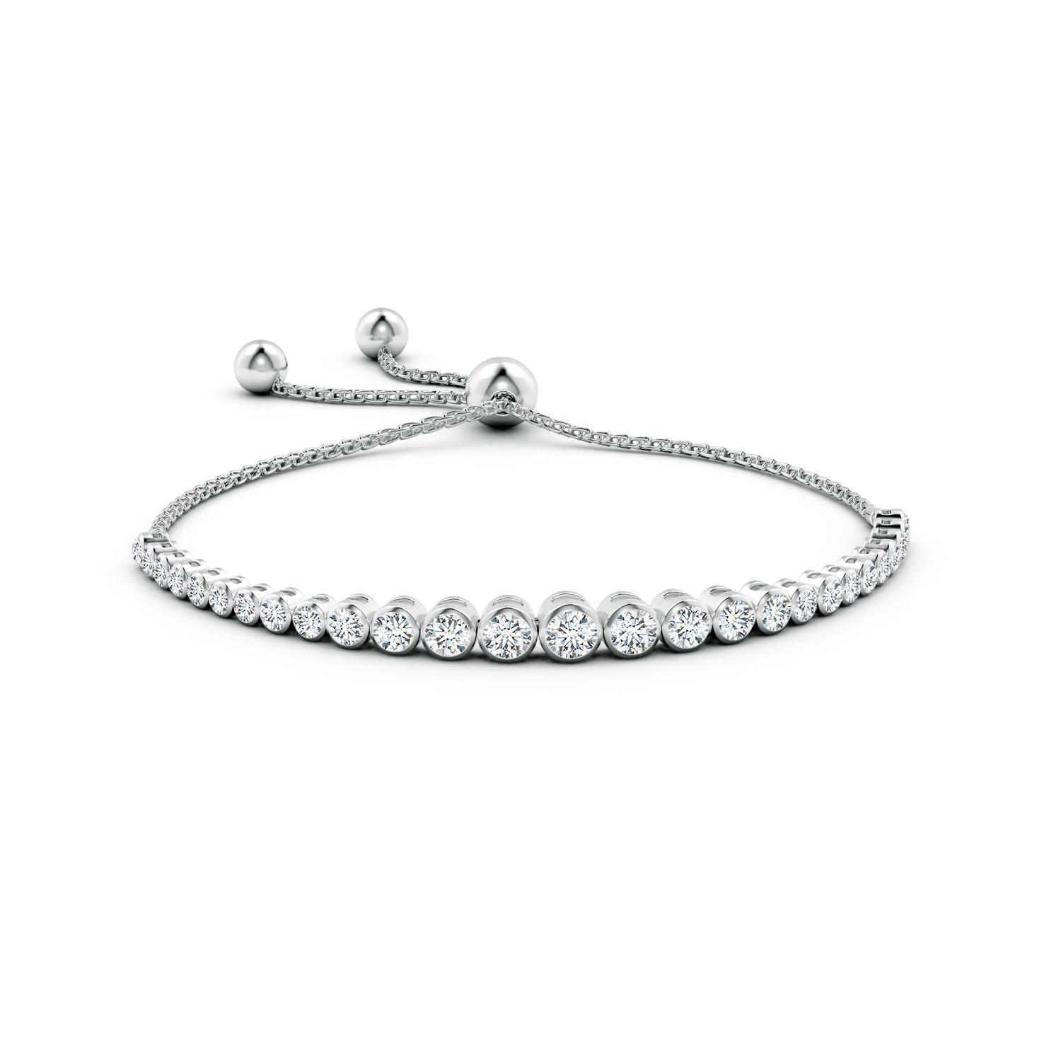 3.7mm FGVS Lab-Grown Graduated Bezel-Set Diamond Bolo Bracelet in White Gold