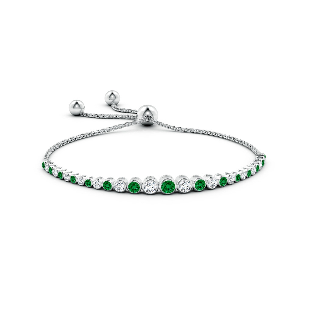 3.5mm Labgrown Lab-Grown Graduated Bezel-Set Emerald and Lab Diamond Bolo Bracelet in White Gold Side 199