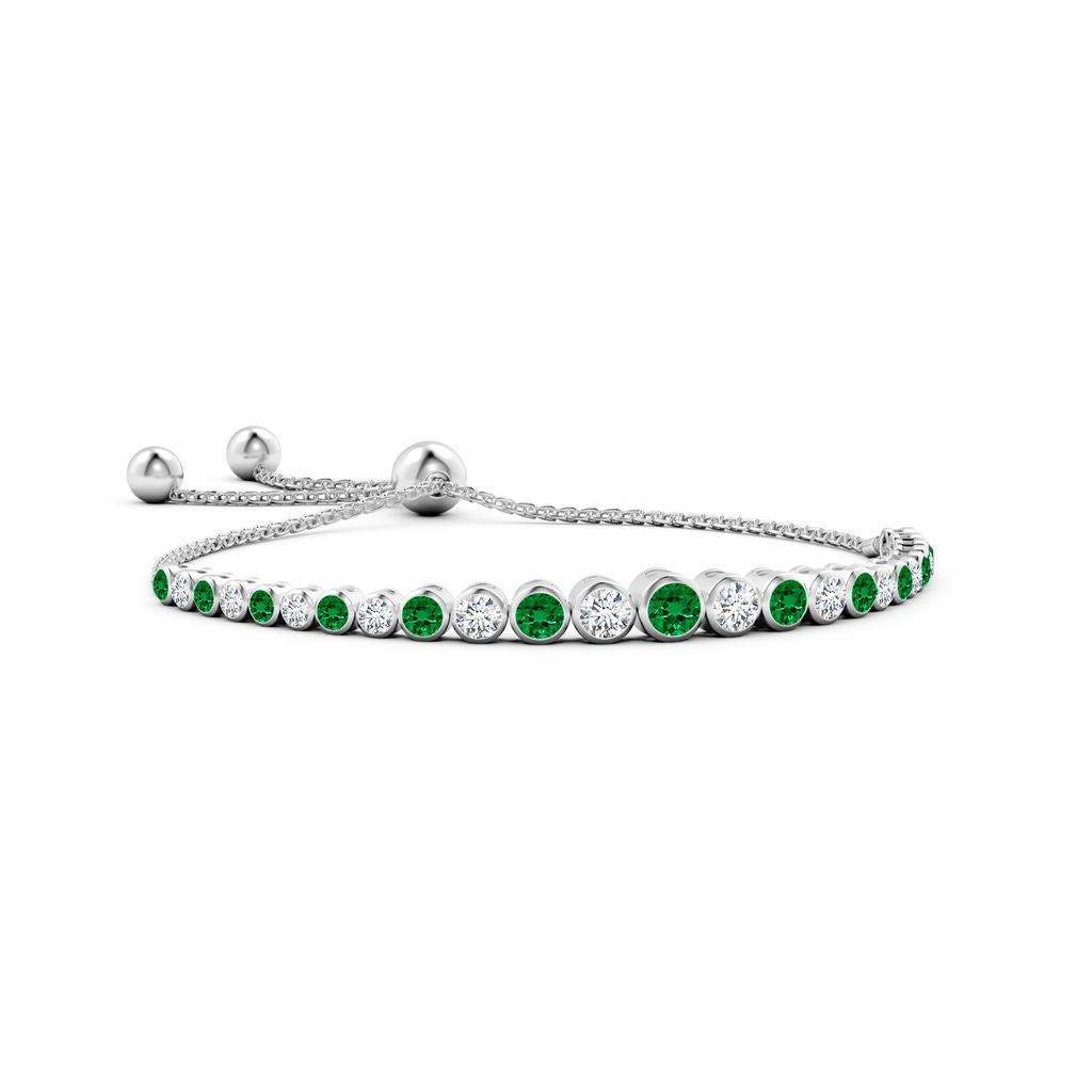 4mm Labgrown Lab-Grown Graduated Bezel-Set Emerald and Lab Diamond Bolo Bracelet in White Gold