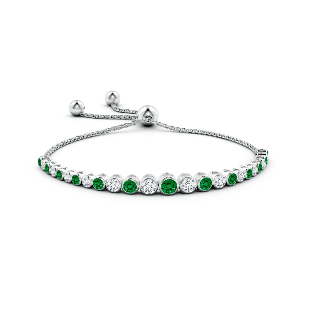 4mm Labgrown Lab-Grown Graduated Bezel-Set Emerald and Lab Diamond Bolo Bracelet in White Gold - side 199