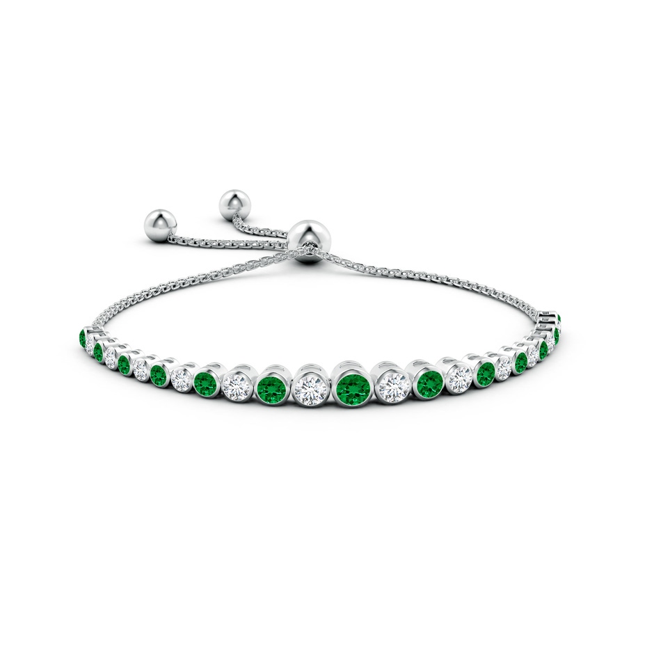 4mm Labgrown Lab-Grown Graduated Bezel-Set Emerald and Lab Diamond Bolo Bracelet in White Gold side 199