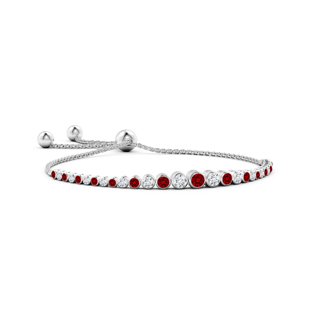 3.5mm Labgrown Lab-Grown Graduated Bezel-Set Ruby and Lab Diamond Bolo Bracelet in White Gold