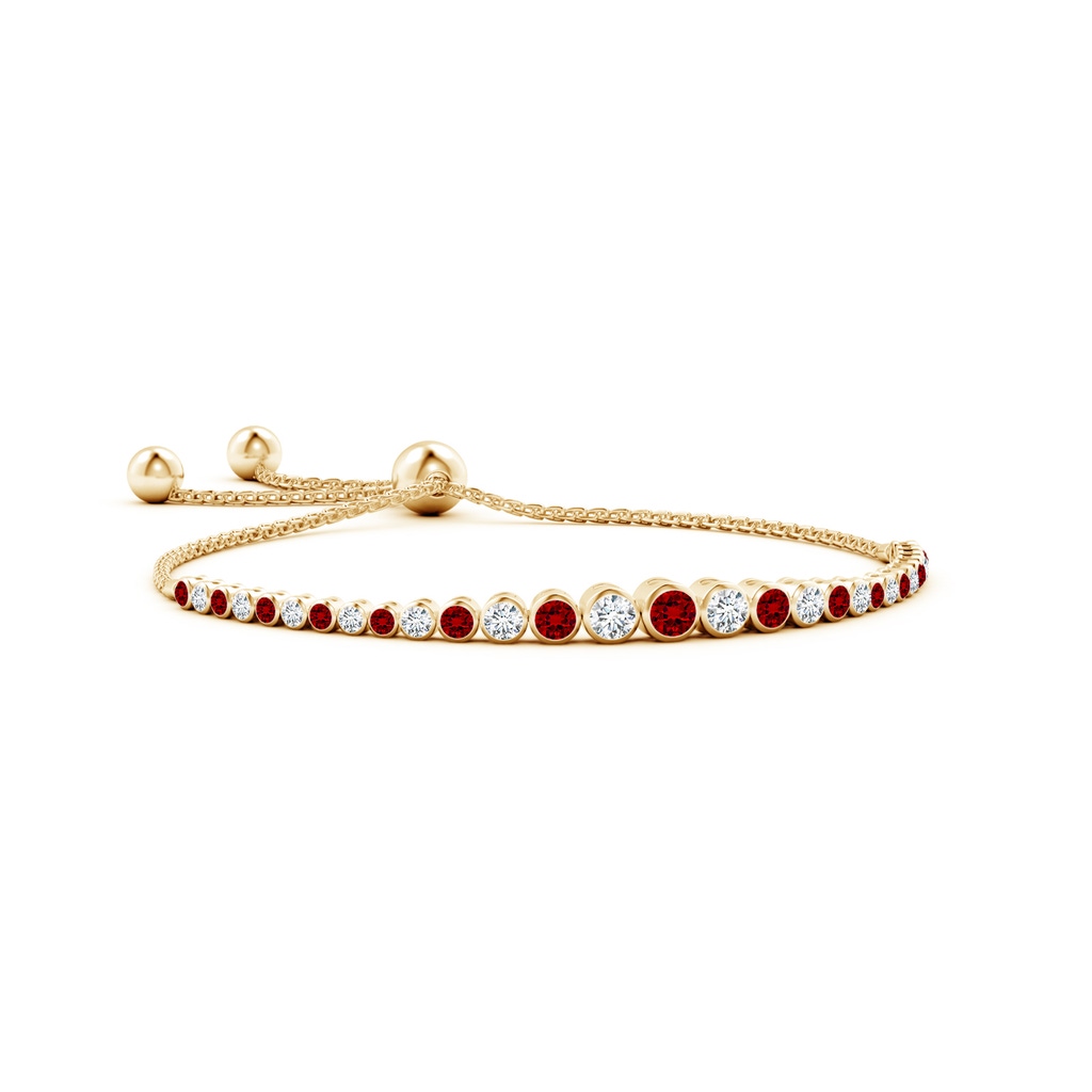 3.5mm Labgrown Lab-Grown Graduated Bezel-Set Ruby and Lab Diamond Bolo Bracelet in Yellow Gold