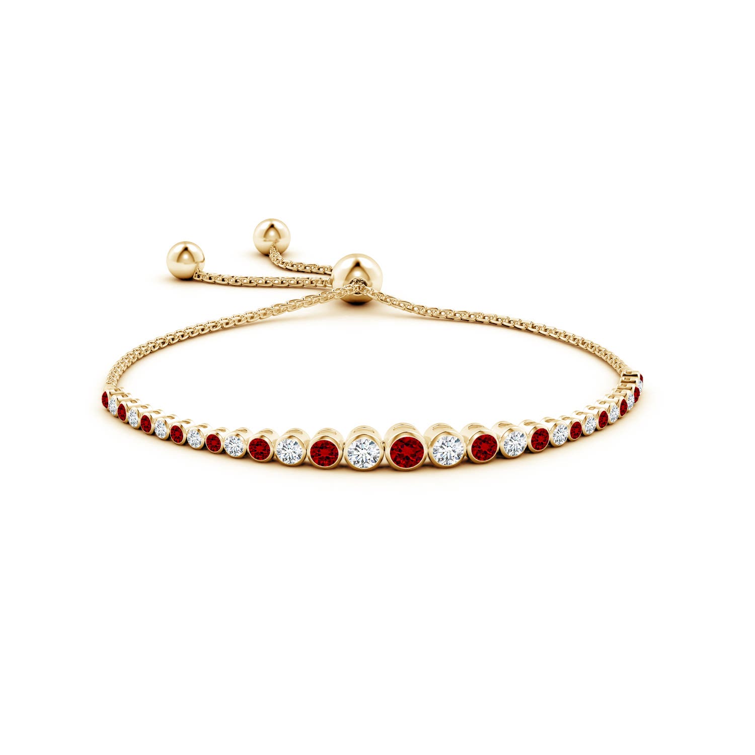 3.5mm Labgrown Lab-Grown Graduated Bezel-Set Ruby and Lab Diamond Bolo Bracelet in Yellow Gold