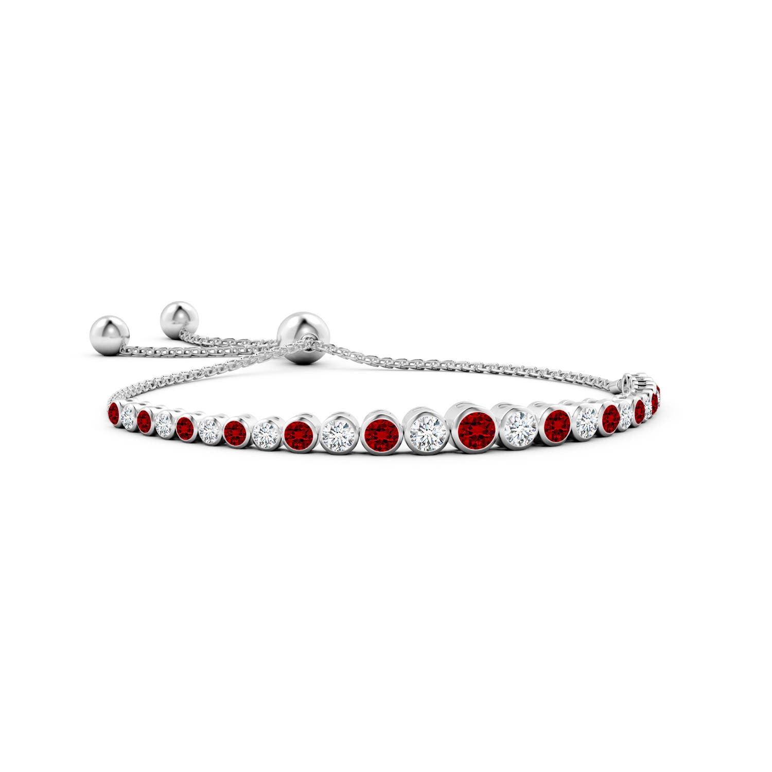 4mm Labgrown Lab-Grown Graduated Bezel-Set Ruby and Lab Diamond Bolo Bracelet in White Gold