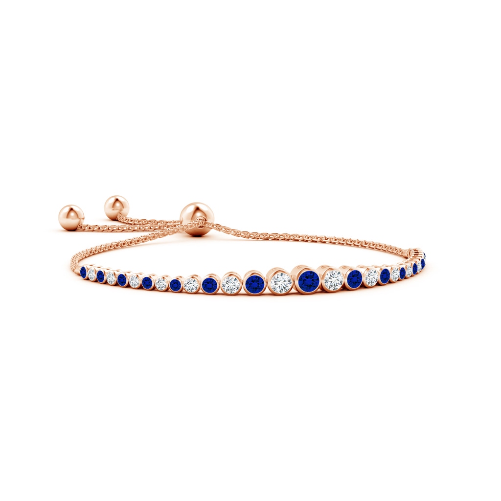 3.5mm Labgrown Lab-Grown Graduated Bezel-Set Blue Sapphire and Lab Diamond Bolo Bracelet in Rose Gold