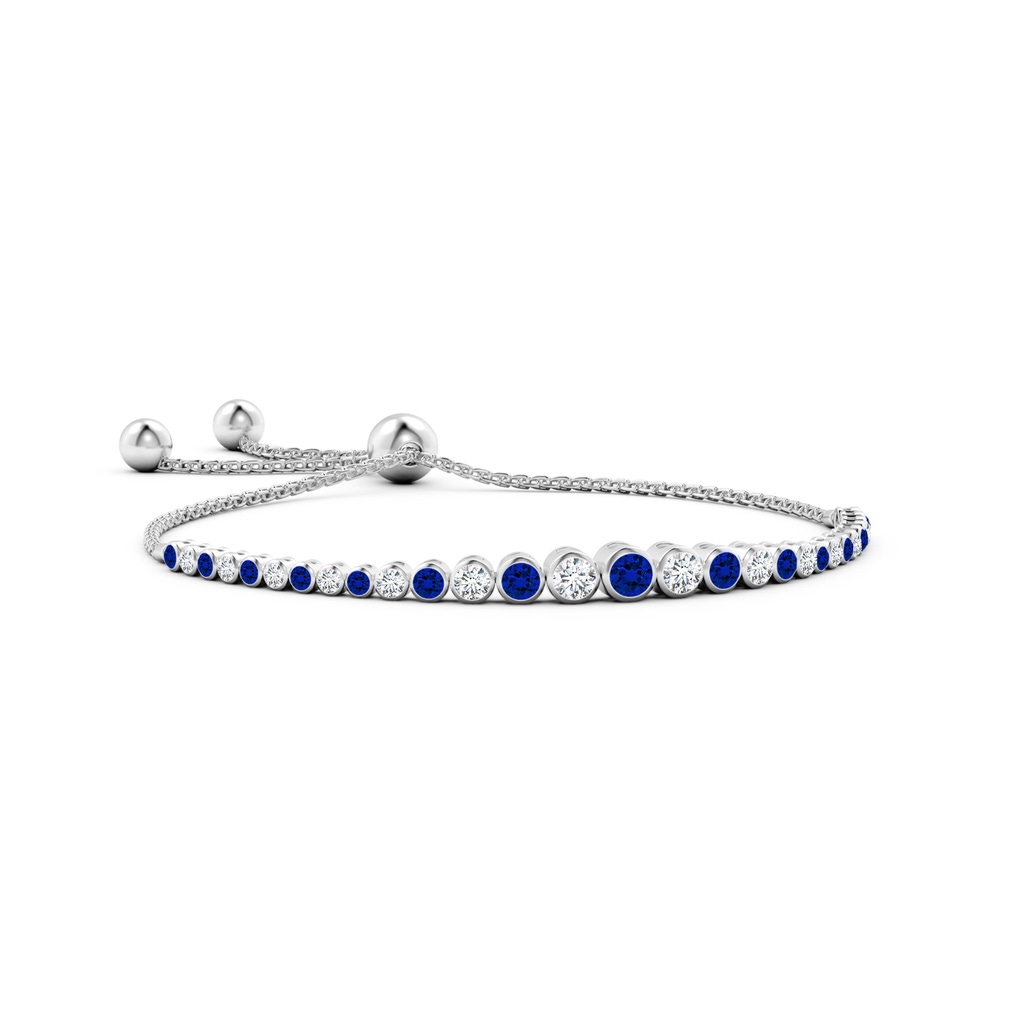 3.5mm Labgrown Lab-Grown Graduated Bezel-Set Blue Sapphire and Lab Diamond Bolo Bracelet in White Gold