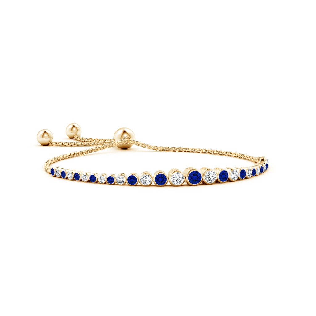 3.5mm Labgrown Lab-Grown Graduated Bezel-Set Blue Sapphire and Lab Diamond Bolo Bracelet in Yellow Gold 