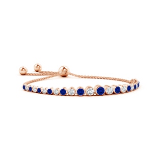 4mm Labgrown Lab-Grown Graduated Bezel-Set Blue Sapphire and Lab Diamond Bolo Bracelet in Rose Gold
